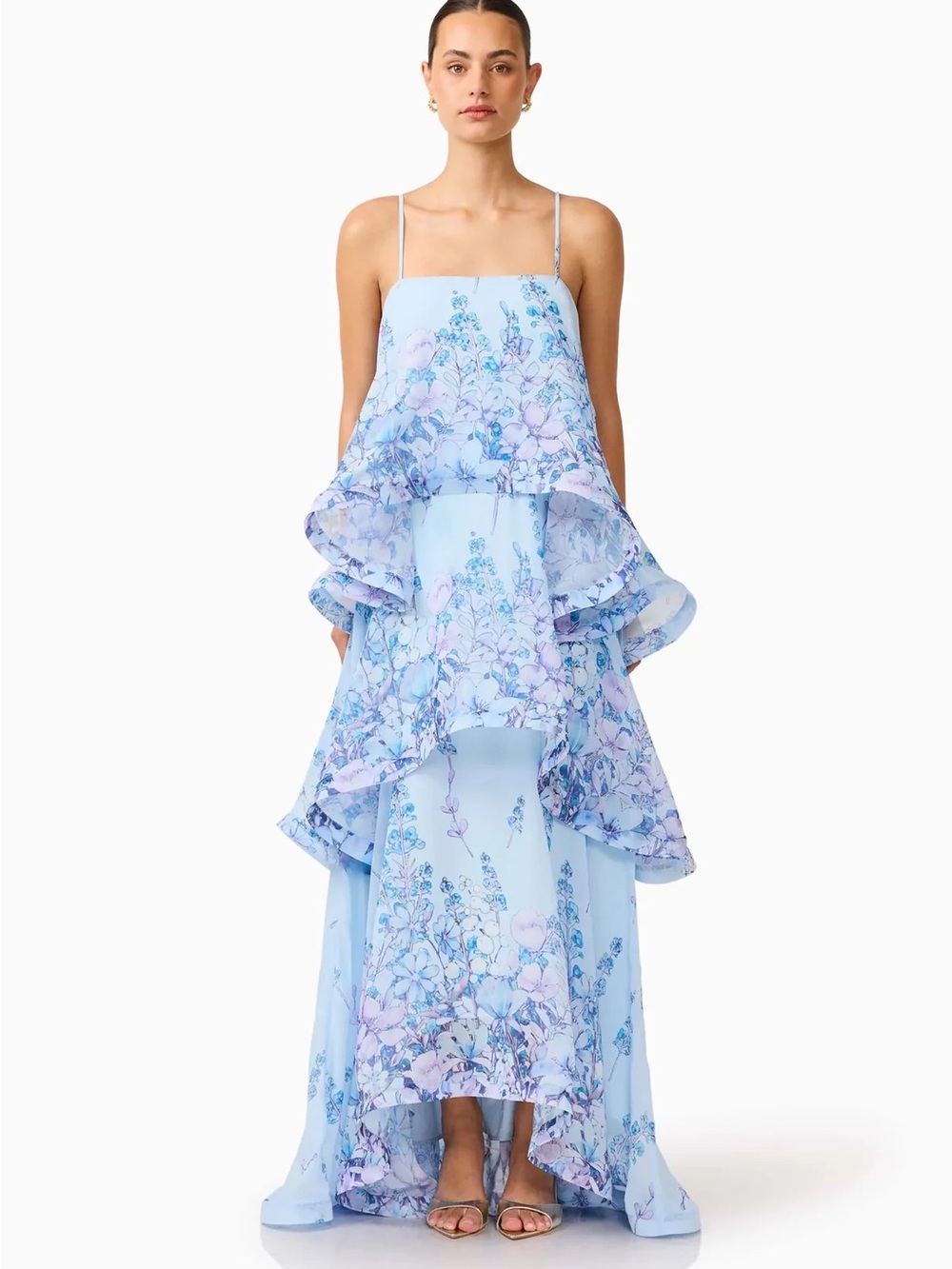 Elliatt Tilly Blue Floral Tiered Ruffle Maxi Dress